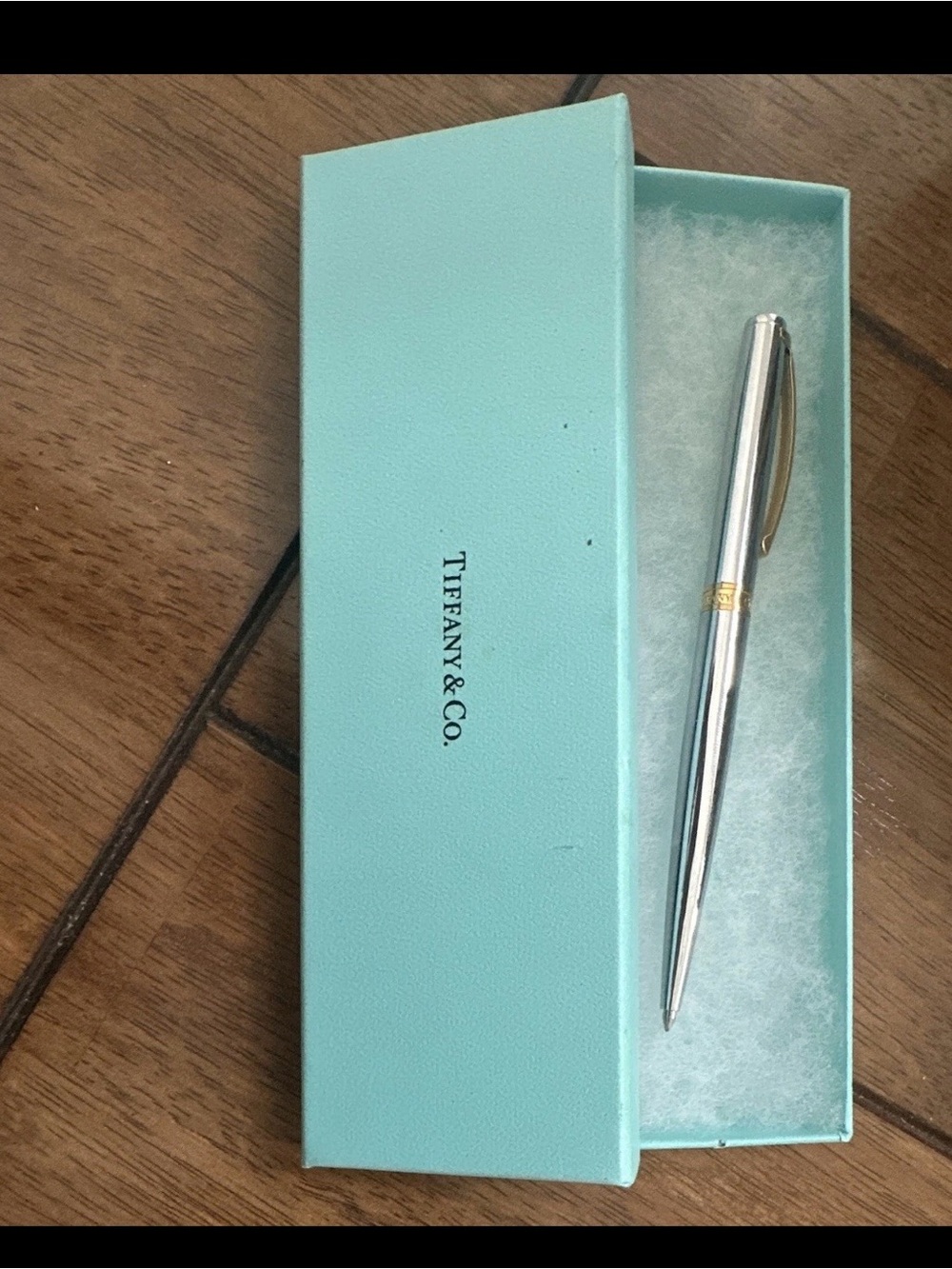 Tiffany & Co. Silver Pen with Gold Accent and Robin's-Egg Blue Box